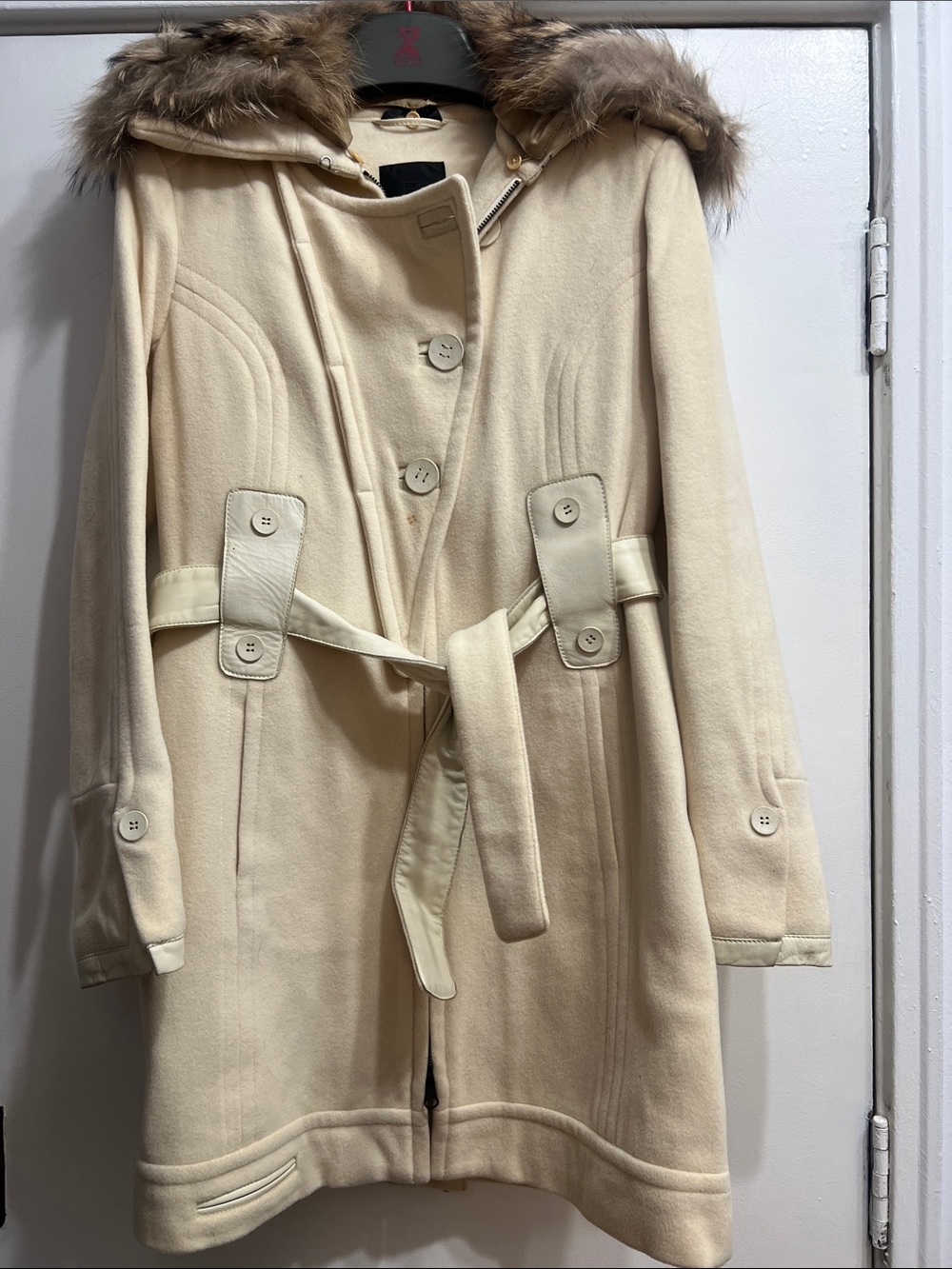 The Sak Cream Trench Coat with Faux-Fur Hood